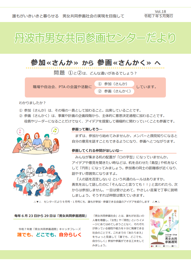 男女共同参画センターだより第18号の表紙の写真