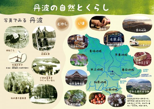 丹波の地図イラストと各所の写真が掲載された、冊子の表紙