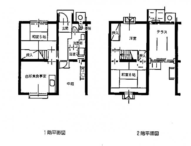 2階建ての3DKの部屋の間取り図