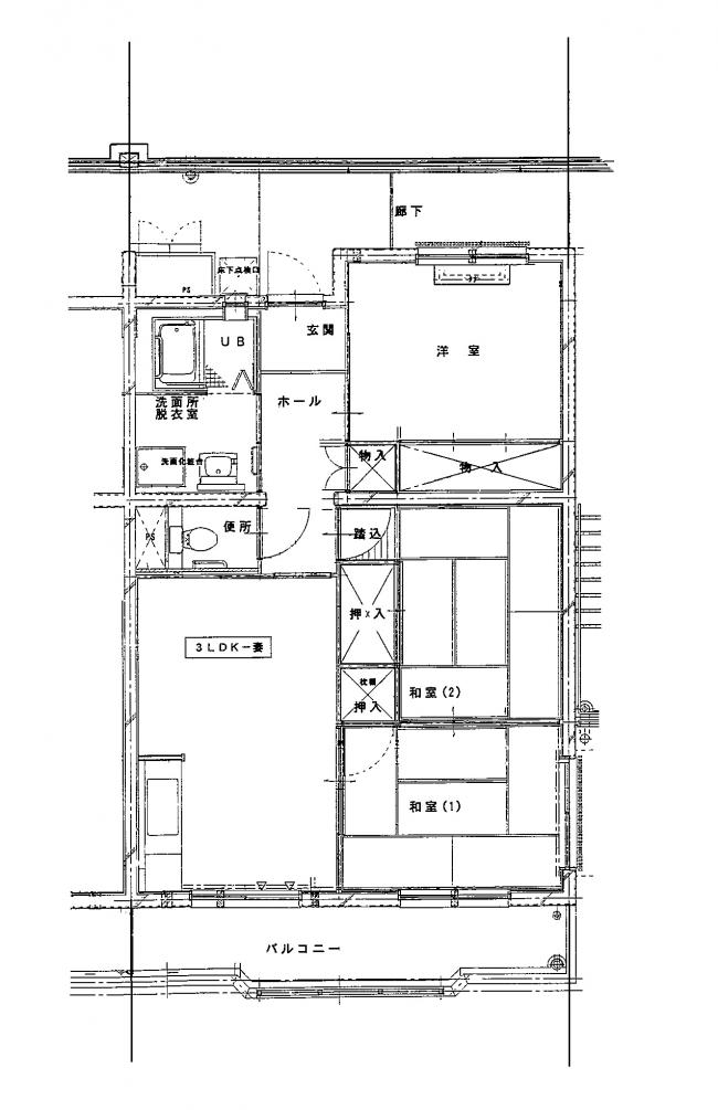 洋室や2部屋ある和室などがある間取り図