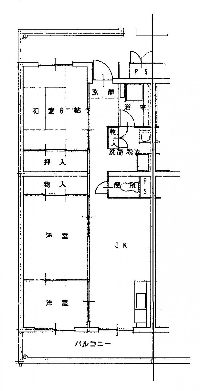 1号棟の3DKの部屋の間取り図