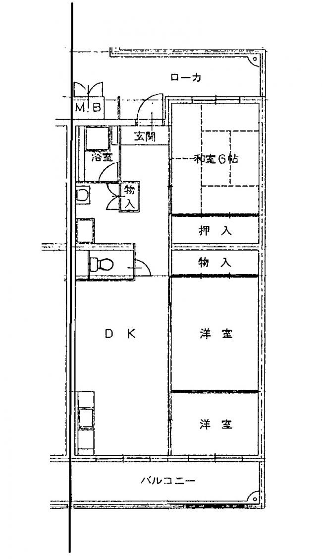 2号棟の3DKの部屋の間取り図