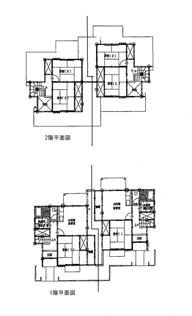 1階と2階の両方に居間がある部屋の間取り図