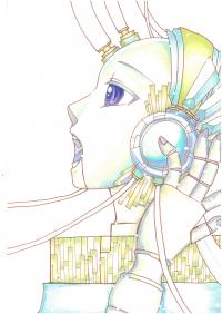 ヘッドホンをして歌うアンドロイドのイラスト
