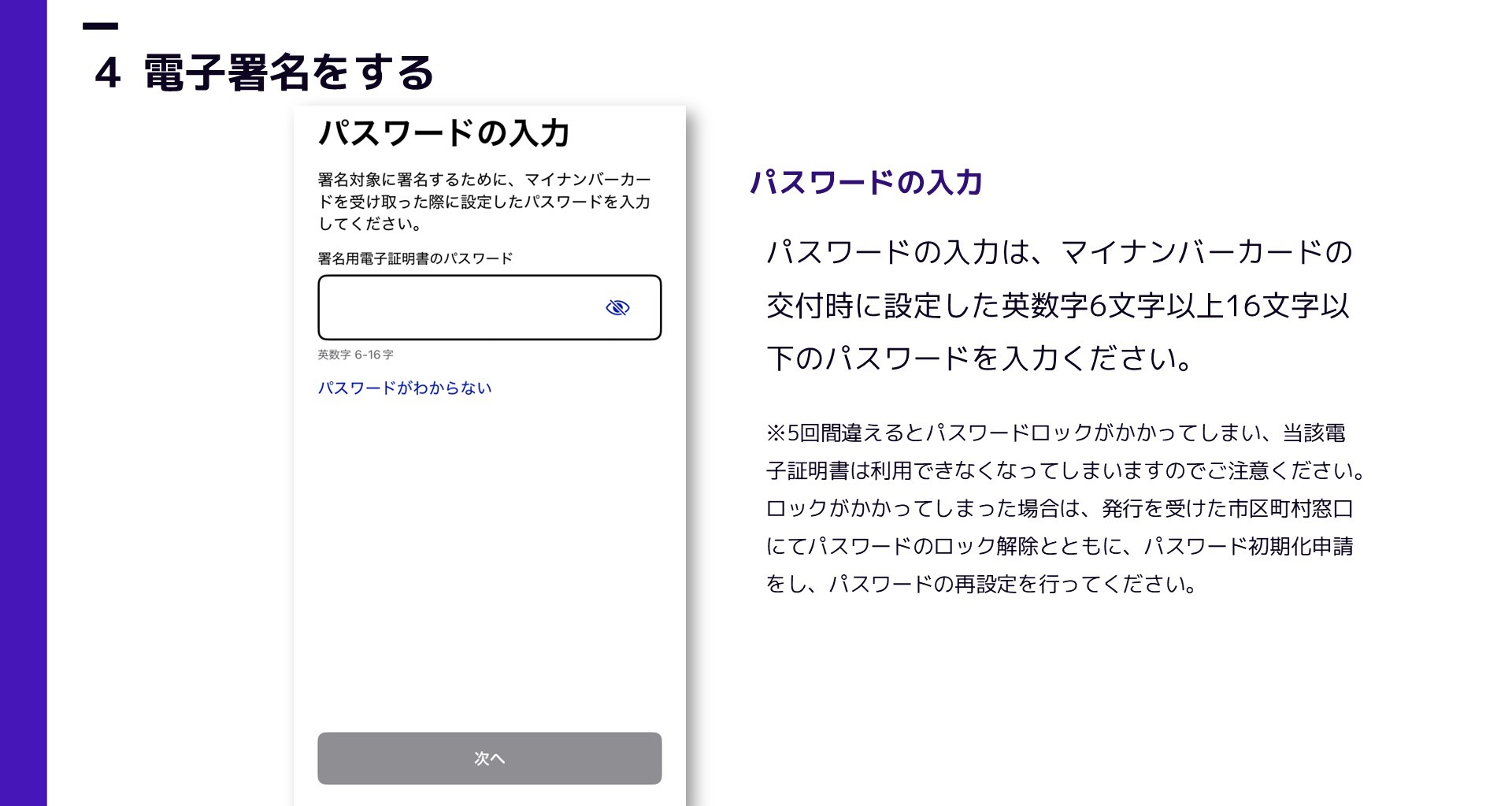 オンライン申請の手順7「本人確認(電子署名）をおこなう1」の説明図