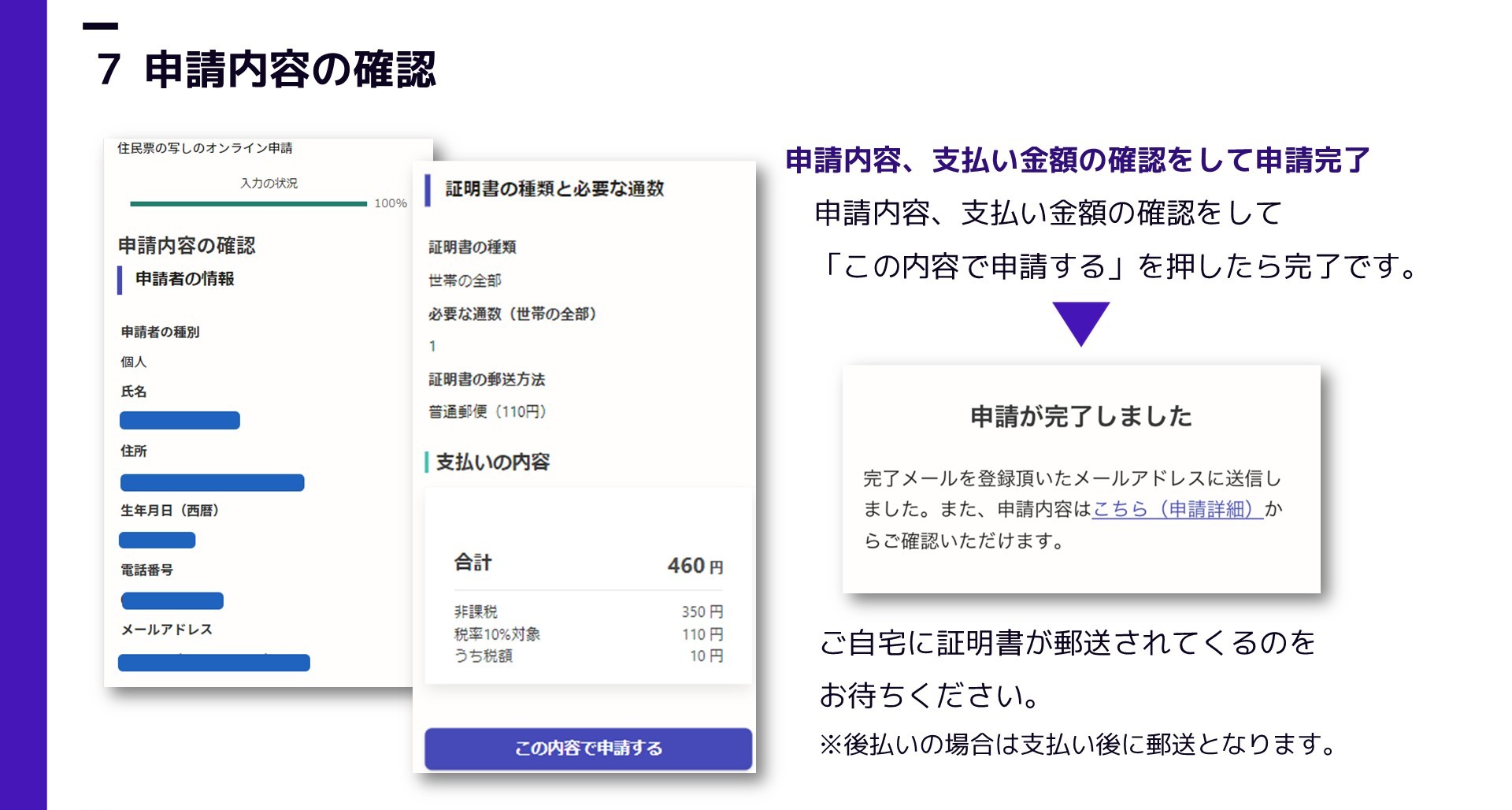 オンライン申請の手順12「申請内容の確認」の説明図