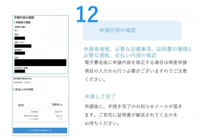 オンライン申請の手順12「申請内容の確認」の説明図