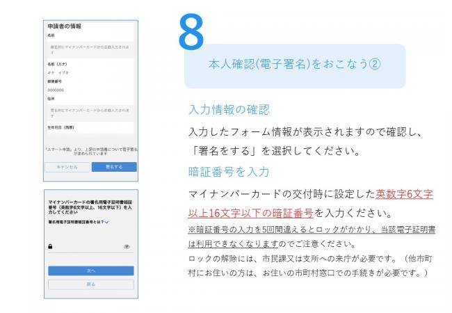 オンライン申請の手順8「本人確認（電子署名）をおこなう2」の説明図