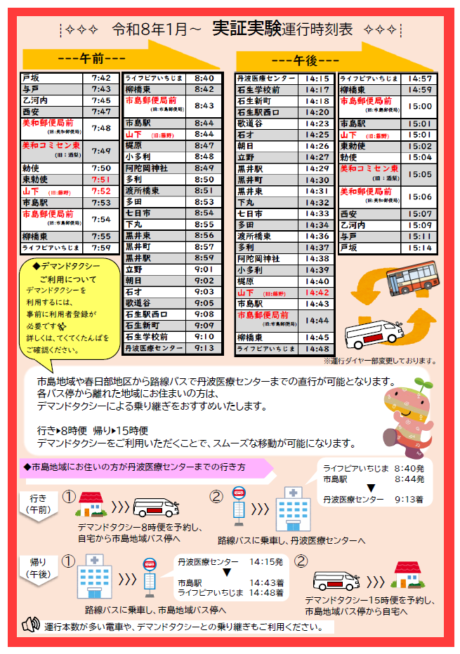 R8年1月5日からのバスダイヤ