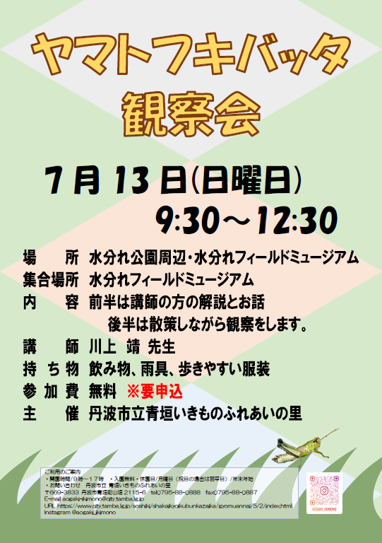 ヤマトフキバッタ観察会のチラシ